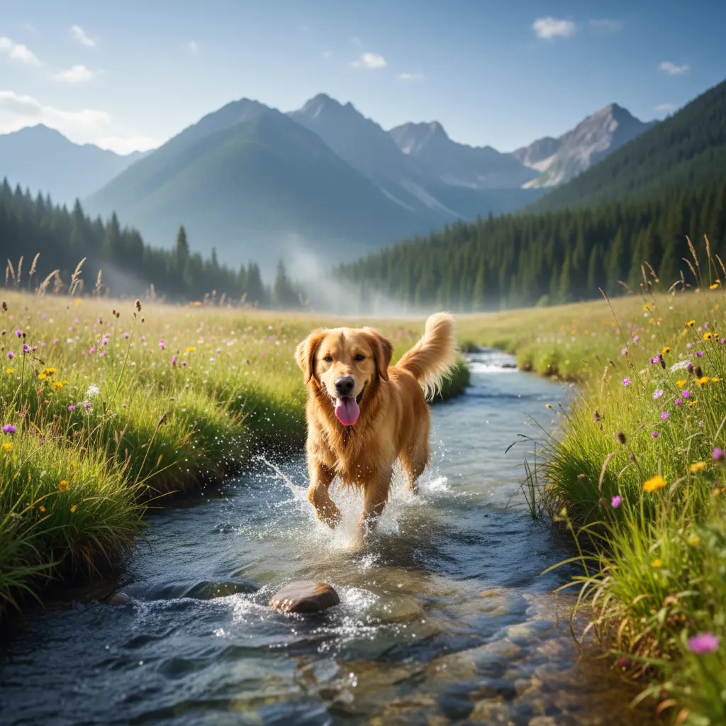 Happy dog playing in a pristine natural environment