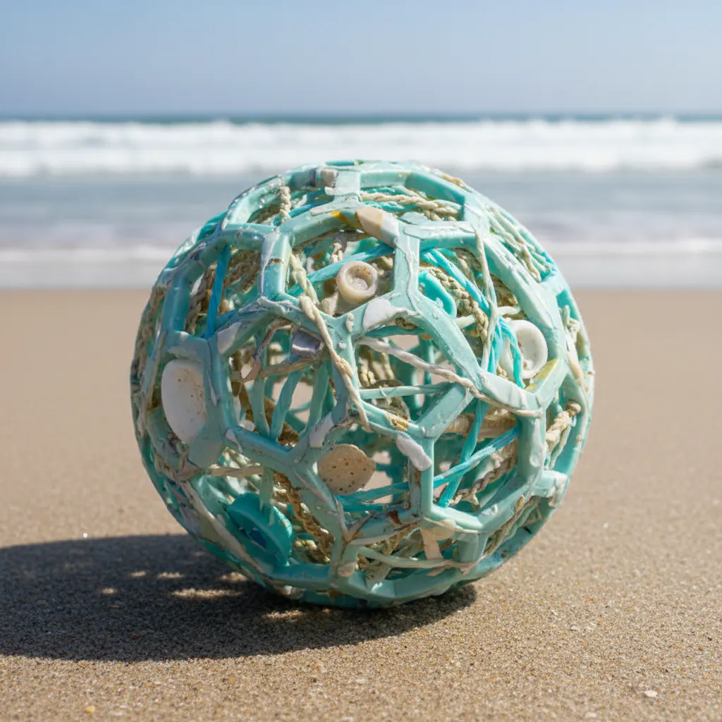 Bouncy fetch ball made from recovered ocean plastic